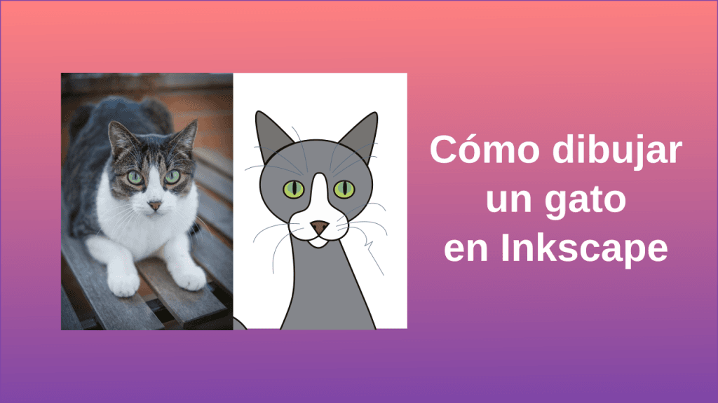 Cómo dibujar un gato en Inkscape. Se ve la foto de un gato y a su lado un dibujo del mismo